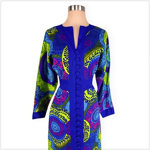 Krist Gudnason Vintage Vibrant Colorful Neon Print Maxi Dress 60's 70's S M ? - Picture 3 of 5